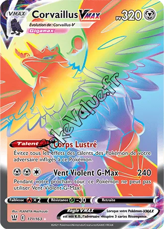 Carte Pokémon Corvaillus VMAX  n°171 de la série Styles de Combat