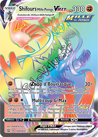 Carte Pokémon Shifours Mille Poings VMAX  n°169 de la série Styles de Combat