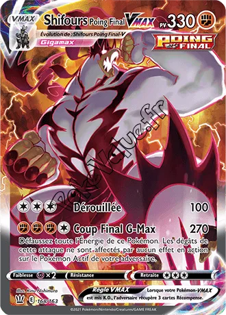 Carte Pokémon Shifours Poing Final VMAX n°168 de la série Styles de Combat Carte Pokémon Shifours Poing Final VMAX n°168 de la série Styles de Combat