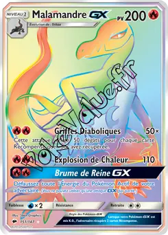 Carte Pokémon Malamandre GX n°151 de la série Ombres Ardentes