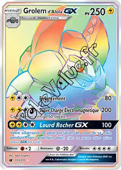 Carte Pokémon Grolem d’Alola GX n°113 de la série Invasion Carmin