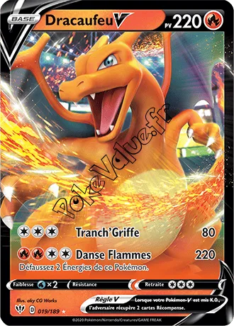 Carte Pokémon Dracaufeu V n°19 de la série Ténèbres Embrasées