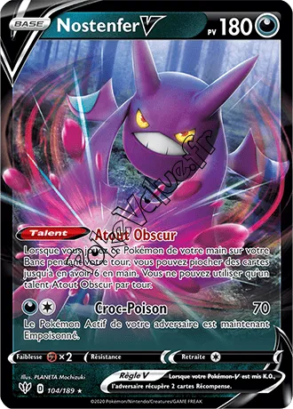 Carte Pokémon Nostenfer V n°104 de la série Ténèbres Embrasées