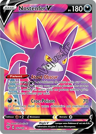 Carte Pokémon Nostenfer V n°182 de la série Ténèbres Embrasées