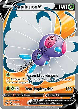 Carte Pokémon Papilusion V n°177 de la série Ténèbres Embrasées