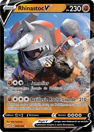 Carte Pokémon Rhinastoc V n°95 de la série Ténèbres Embrasées