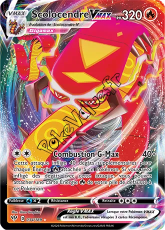 Carte Pokémon Scolocendre VMAX n°34 de la série Ténèbres Embrasées