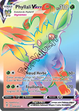 Carte Pokémon Phyllali VMAX  n°204 de la série Évolution Céleste