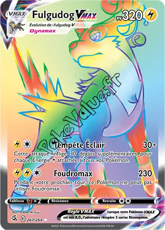 Carte Pokémon Fulgudog VMAX  n°267 de la série Poing de Fusion