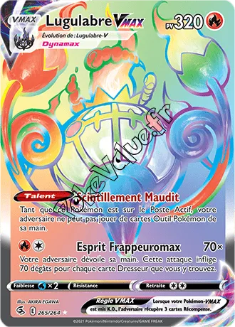 Carte Pokémon Lugulabre VMAX  n°265 de la série Poing de Fusion
