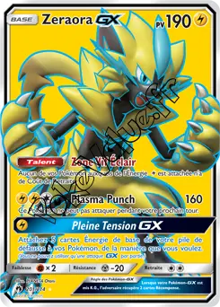 Carte Pokémon Zeraora GX  n°201 de la série Tonnerre Perdu