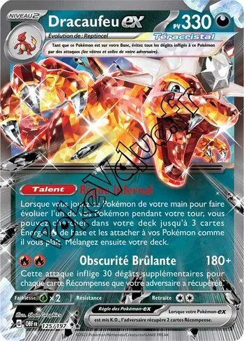 Carte Pokémon Dracaufeu ex  n°125 de la série Flammes Obsidiennes