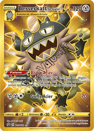 Carte Pokémon Berserkatt de Galar  n°205 de la série Clash des Rebelles