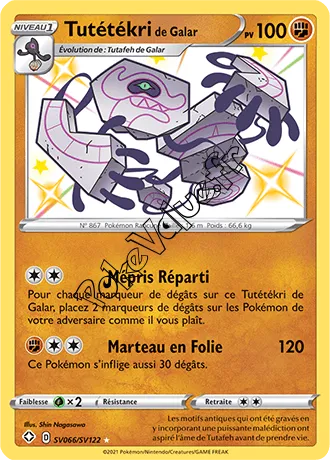 Carte Pokémon Tutétékri de Galar n°SV66 de la série Déstinées Radieuses