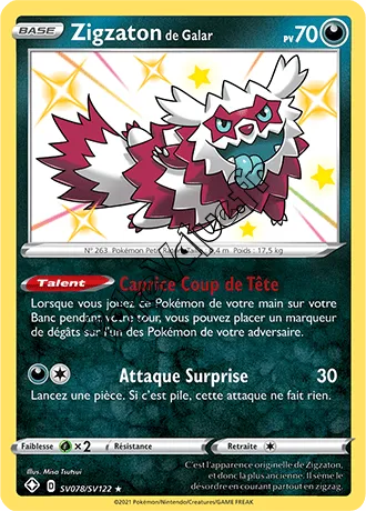 Carte Pokémon Zigzaton de Galar n°SV78 de la série Déstinées Radieuses