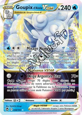 Carte Pokémon Goupix de Alola VSTAR  n°034 de la série Tempête Argentée