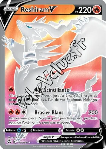 Carte Pokémon Reshiram V  n°172 de la série Tempête Argentée