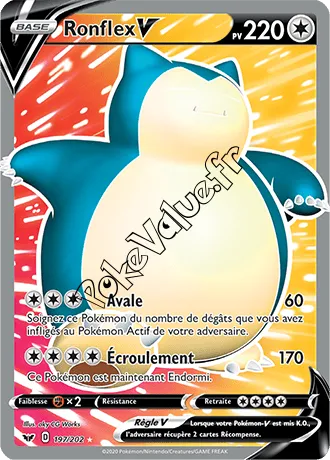 Carte Pokémon Ronflex V  n°197 de la série Épée et Bouclier