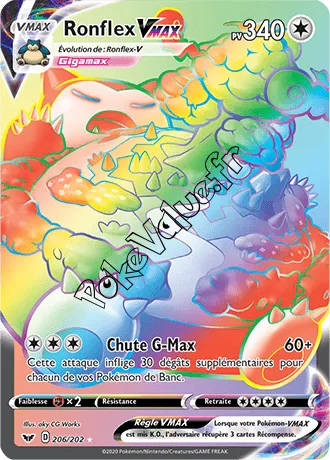 Carte Pokémon Ronflex VMAX  n°206 de la série Épée et Bouclier