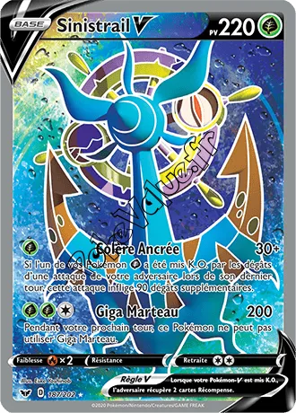 Carte Pokémon Sinistrail V  n°187 de la série Épée et Bouclier