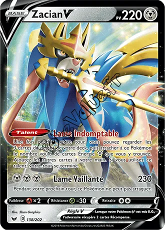 Carte Pokémon Zacian V  n°138 de la série Épée et Bouclier