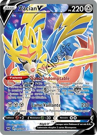 Carte Pokémon Zacian V  n°195 de la série Épée et Bouclier