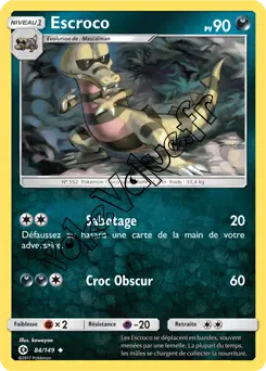 Carte Pokémon Escroco  n°84 de la série Soleil et Lune