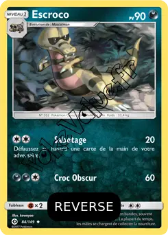 Carte Pokémon Escroco  Reverse n°84 de la série Soleil et Lune