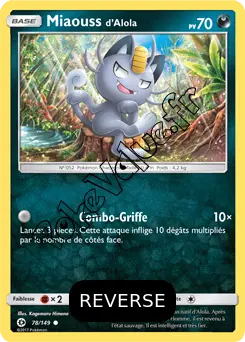 Carte Pokémon Miaouss d’Alola Reverse n°78 de la série Soleil et Lune