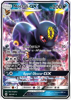 Carte Pokémon Noctali GX  n°80 de la série Soleil et Lune