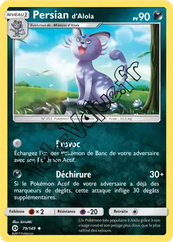 Carte Pokémon Persian d’Alola n°79 de la série Soleil et Lune