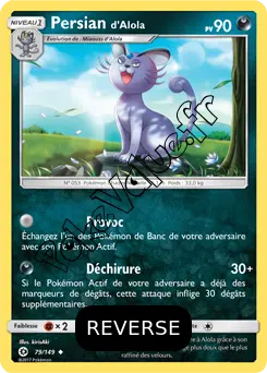 Carte Pokémon Persian d’Alola Reverse n°79 de la série Soleil et Lune