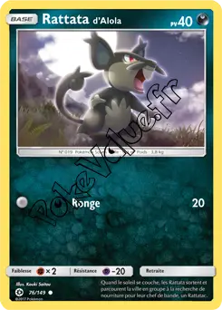 Carte Pokémon Rattata d’Alola n°76 de la série Soleil et Lune
