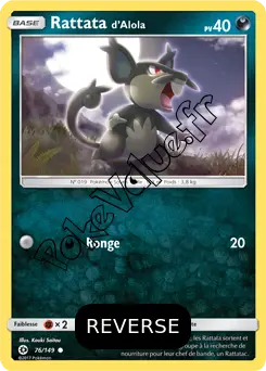 Carte Pokémon Rattata d’Alola Reverse n°76 de la série Soleil et Lune