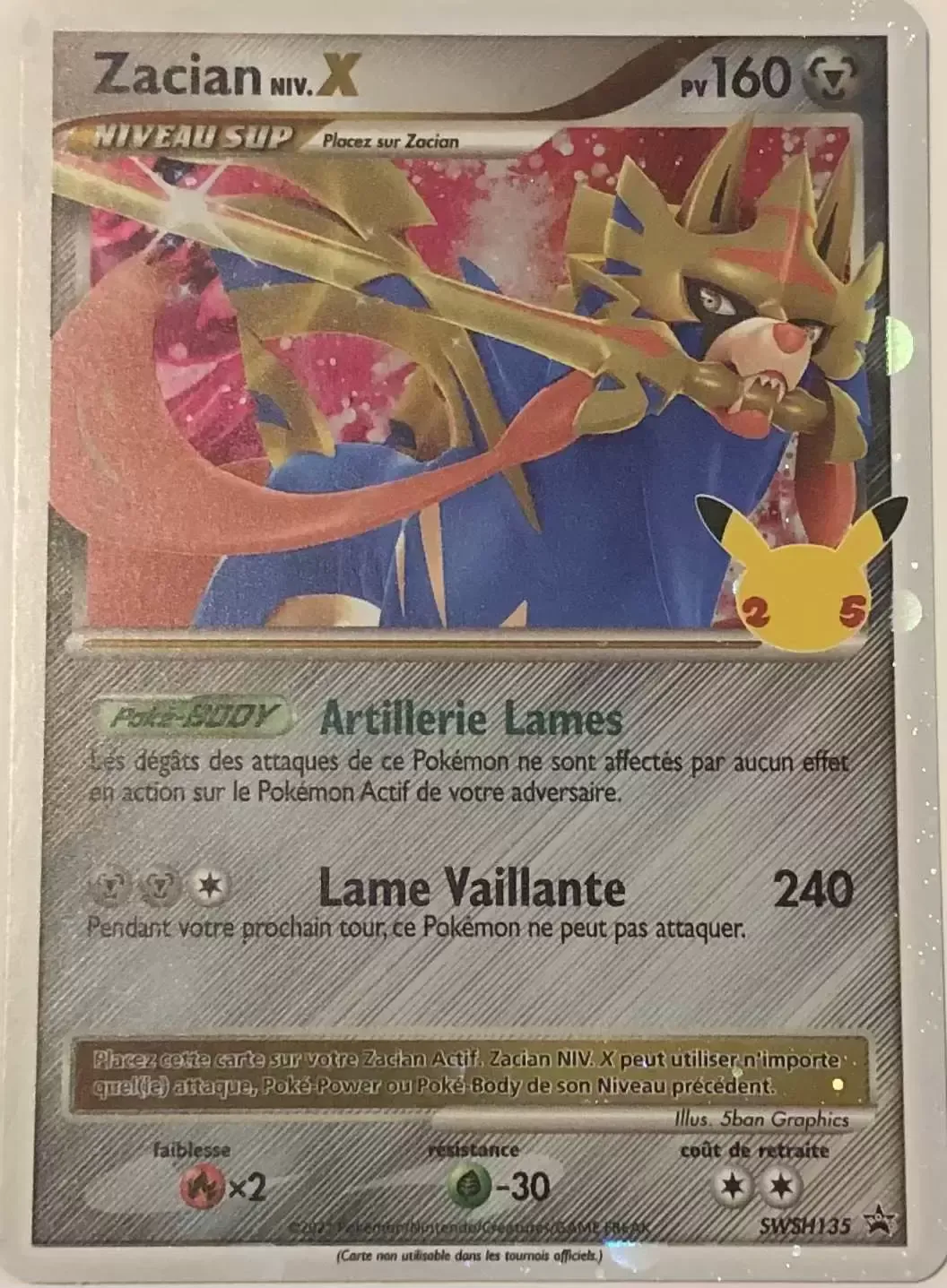 Carte Pokémon Zacian LV.X  n°135 de la série Promo SWSH