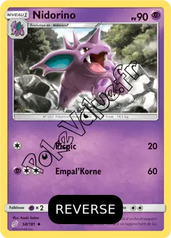 Carte Pokémon Nidorino  Reverse n°58 de la série Duo de Choc