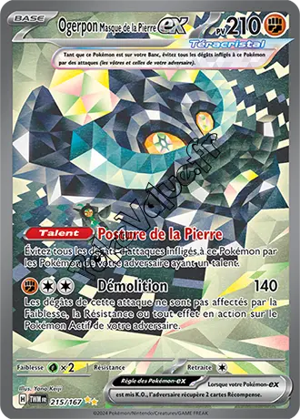 Carte Pokémon Ogerpon Masque de la Pierre ex  n°215 de la série Mascarade Crépusculaire
