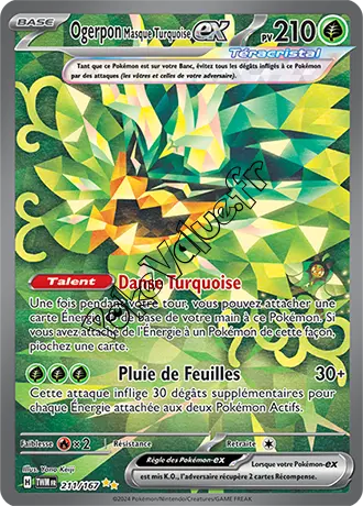 Carte Pokémon Ogerpon Masque Turquoise ex  n°211 de la série Mascarade Crépusculaire
