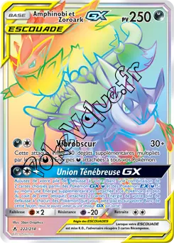 Carte Pokémon Amphinobi et Zoroark GX n°222 de la série Alliance Infaillible