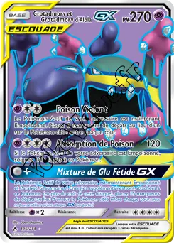 Carte Pokémon Grotadmorv et Grotadmorv d’Alola GX n°196 de la série Alliance Infaillible