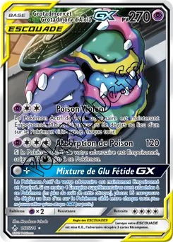 Carte Pokémon Grotadmorv et Grotadmorv d’Alola GX n°197 de la série Alliance Infaillible