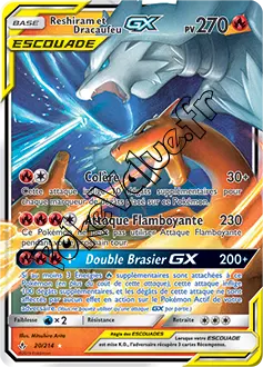 Carte Pokémon Reshiram et Dracaufeu GX n°20 de la série Alliance Infaillible