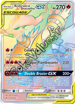 Carte Pokémon Reshiram et Dracaufeu GX n°217 de la série Alliance Infaillible